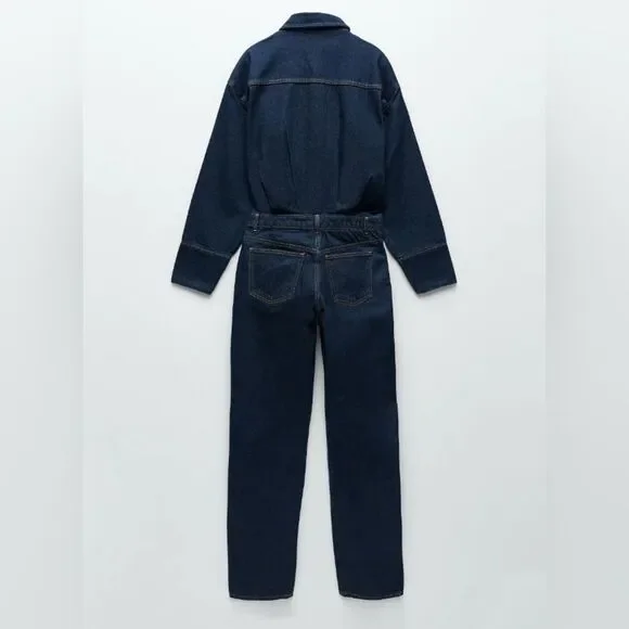ZARA Dark Indigo Long Denim Jumpsuit - S - Picture 5 of 5